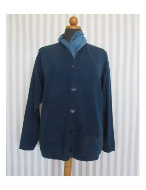 Knitted Cardigan with Pockets - Blue
