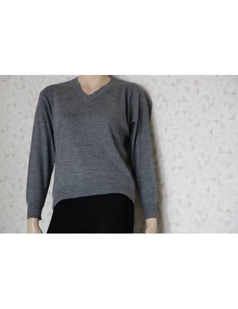 Γυναικείο πλεκτό V-neck πουλόβερ- Γκρι
