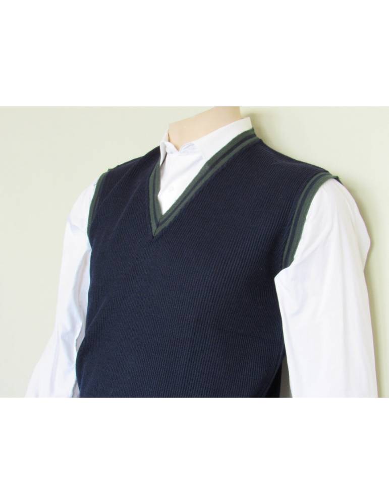 Men's V-Neck Sleeveless Sweater - Blue with Green Stripe