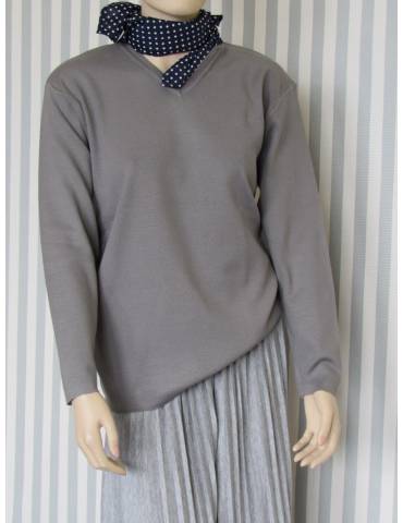 V-neck Knit Blouse - Grey