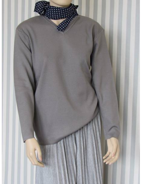 V-neck Knit Blouse - Grey