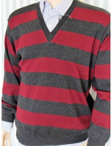 Bold-Stripe V-Neck Sweater