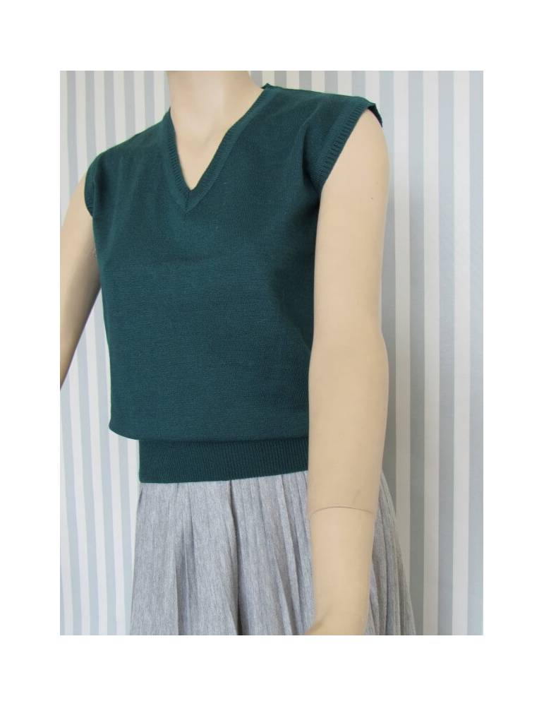Sleeveless V-Neck Knit Top - Green