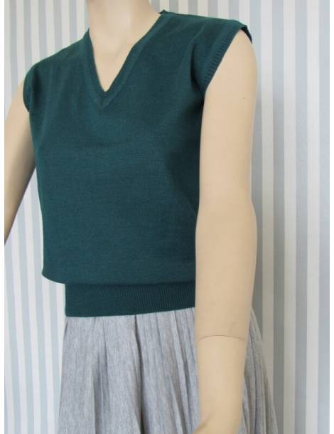 Sleeveless V-Neck Knit Top - Green