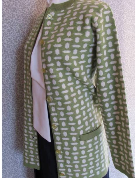 Jacquard Button Down Cardigan - Green/White