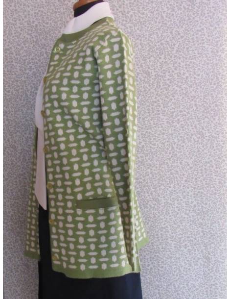 Jacquard Button Down Cardigan - Green/White