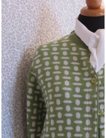 Jacquard Button Down Cardigan - Green/White