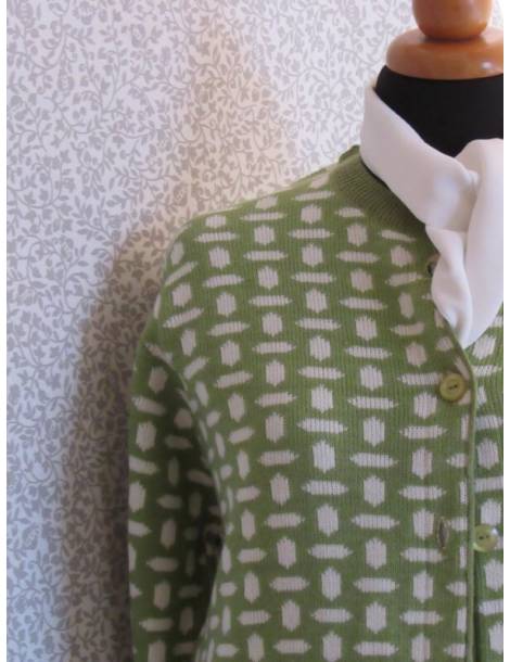 Jacquard Button Down Cardigan - Green/White
