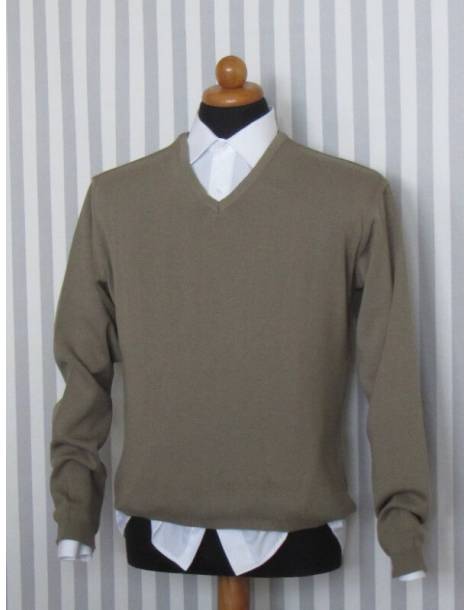 V-Neck Wool Knit Sweater - Latte - 206 50/50