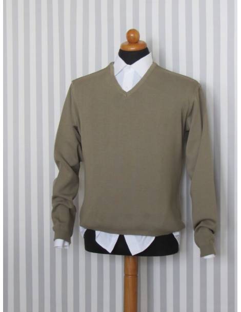 V-Neck Wool Knit Sweater - Latte - 206 50/50