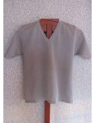 V-neck Short Sleeve Knit Top - Grey