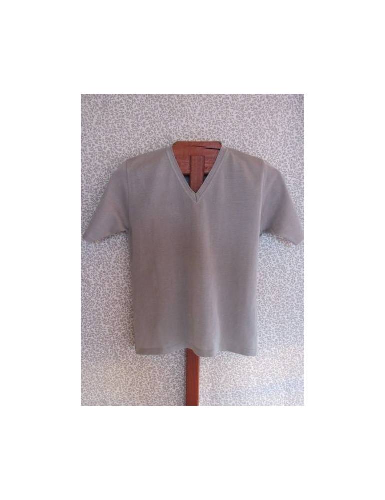 V-neck Short Sleeve Knit Top - Grey