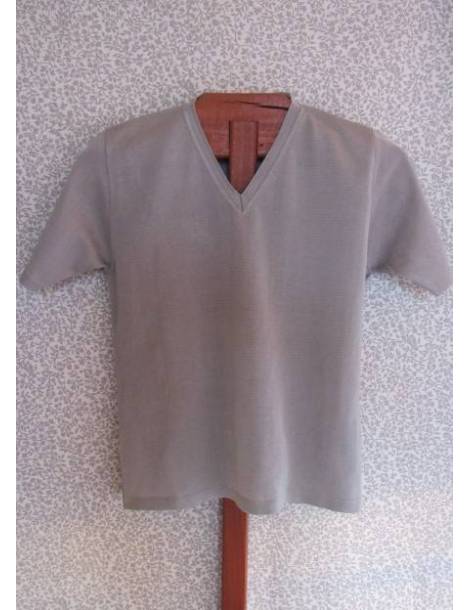 V-neck Short Sleeve Knit Top - Grey