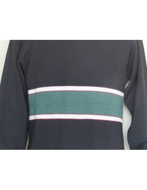 Men's Black Green Front Stripe Wool - Acrylic Blend Sweater